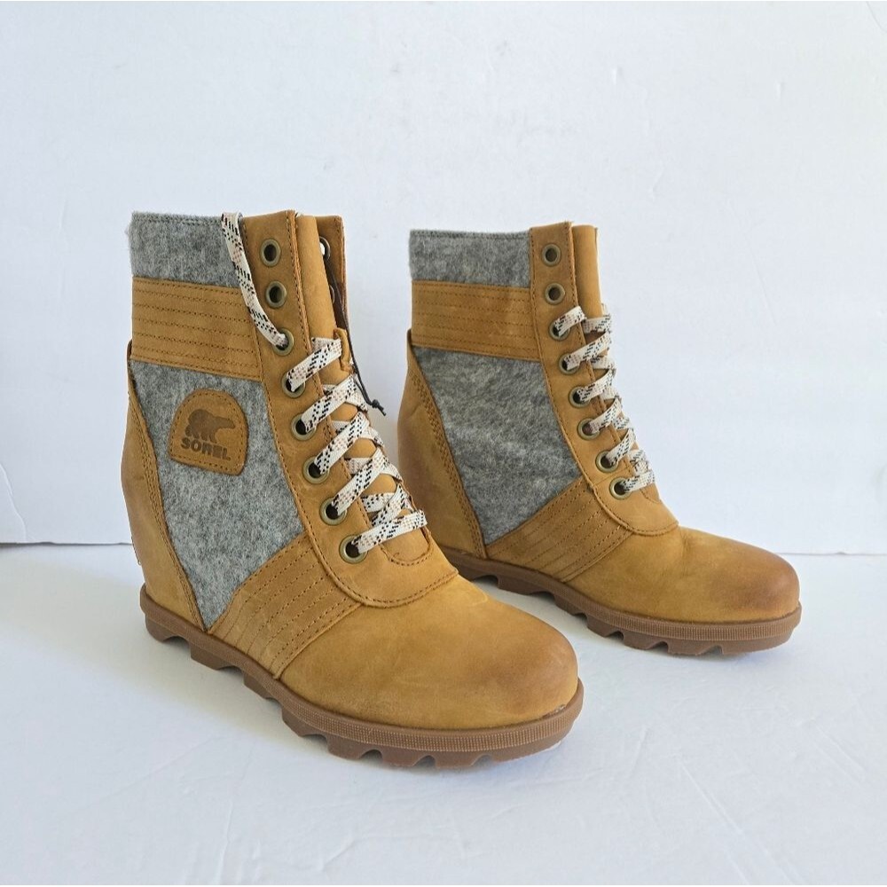 Sorel Lexie Wedge Felt Leather Lace Up Boots Size 9 - Picture 11 of 13